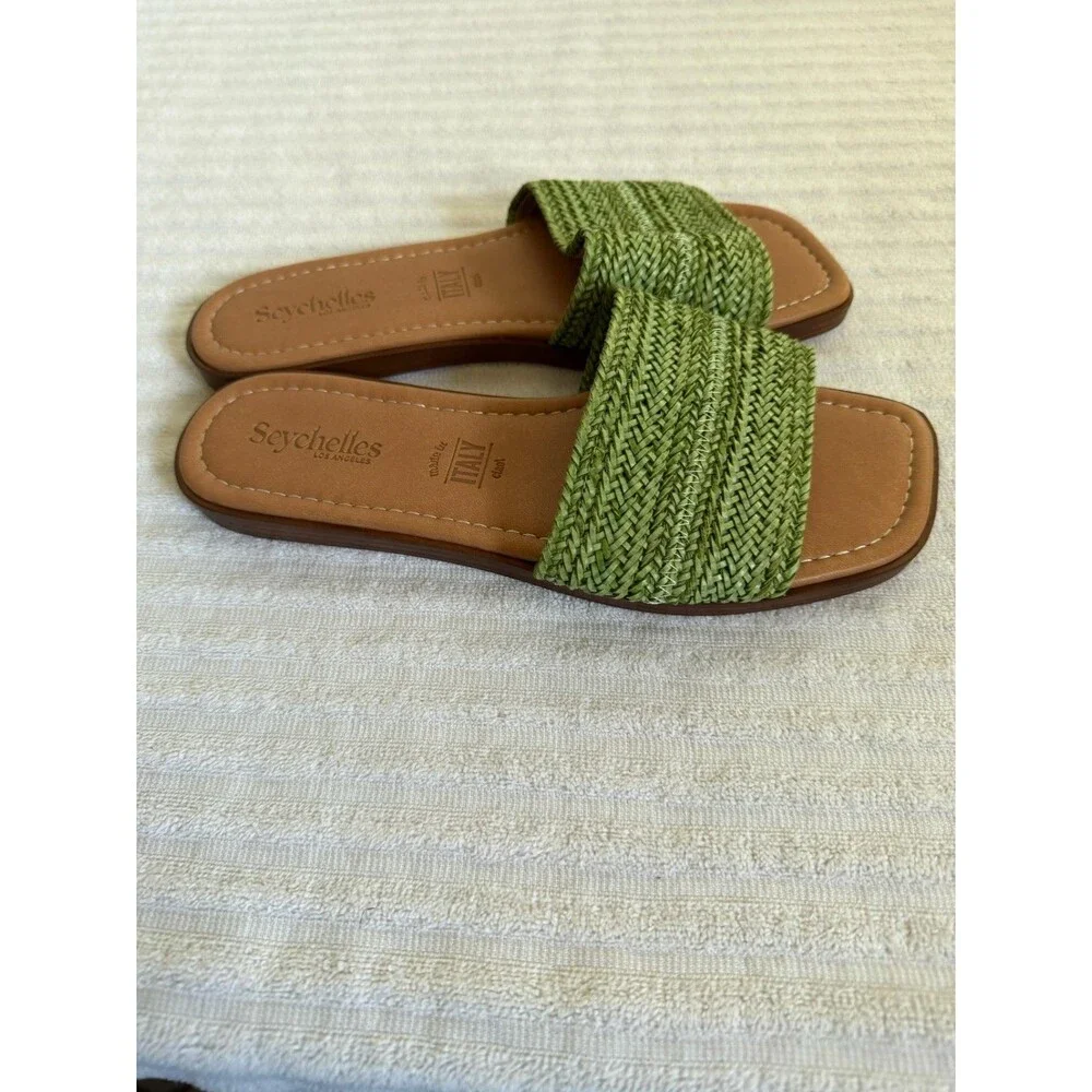 Seychelles Womens Green Woven Raffia Slide Sandals Flats Italy Size 7